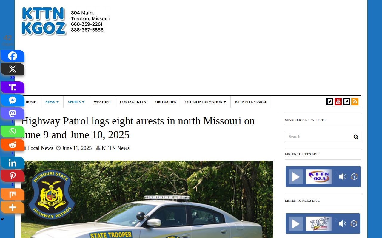 Linn County arrest-news source example from a KTTN patrol report