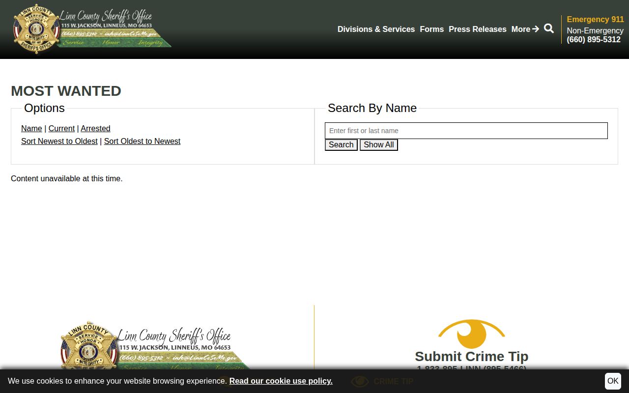 Linn County most wanted official interface for warrant-record review